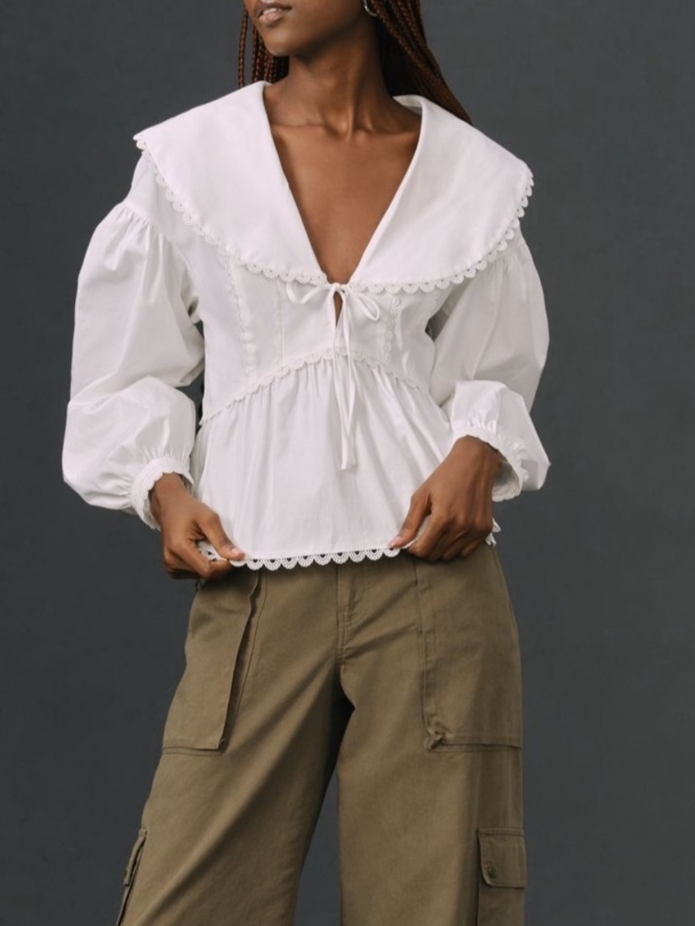 Reformation Renna Romantic Cotton Tie Front Top White Size 4